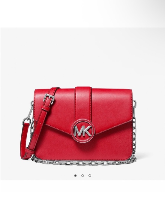 Michael Kors Handbags - Michael Kors Red Leather Envelope Crossbody with MK Medallion
